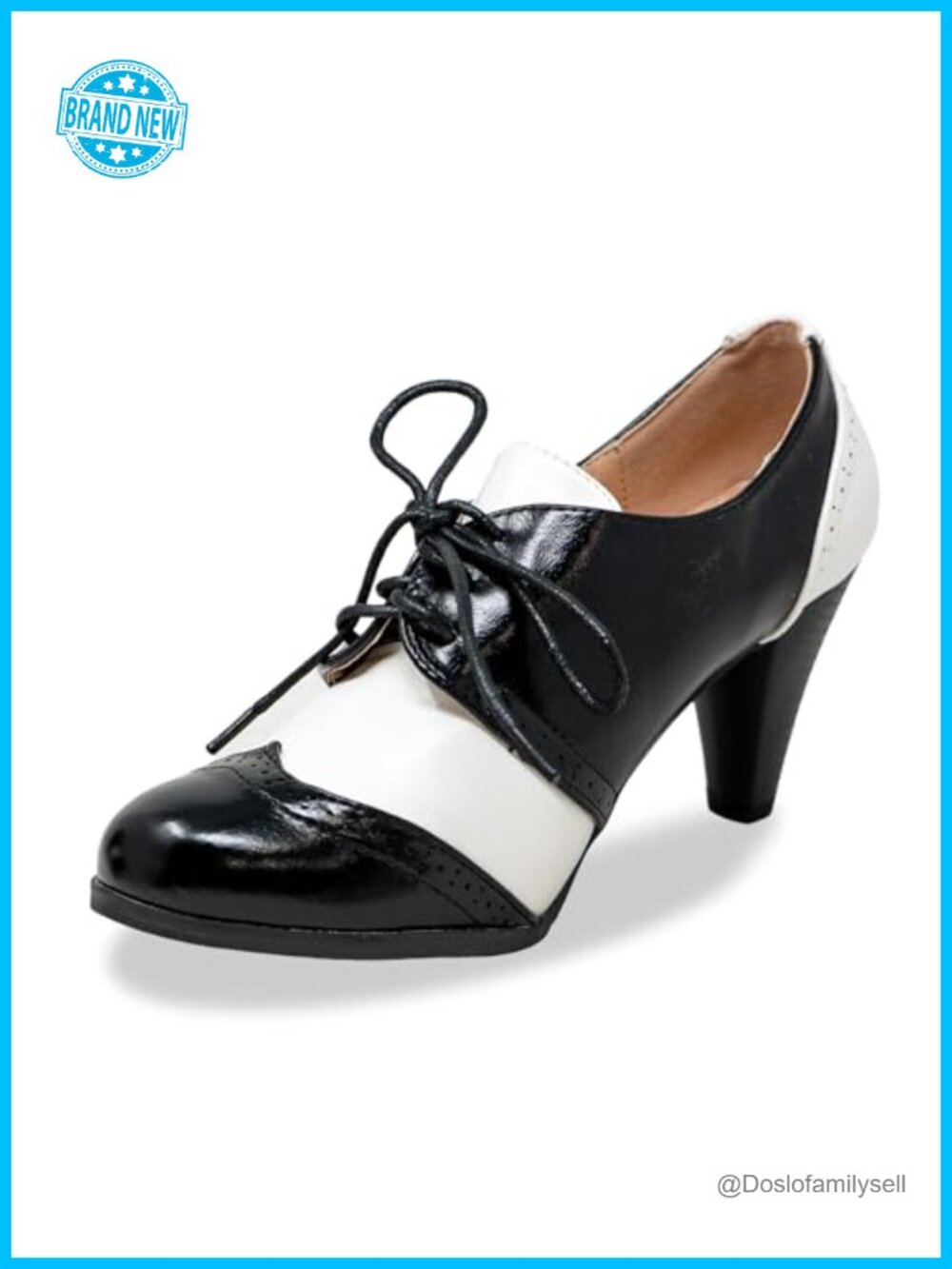 Lace-Up Heeled Oxford Vintage Cut-Out Synthetic Leather T-Strap Dress Shoes